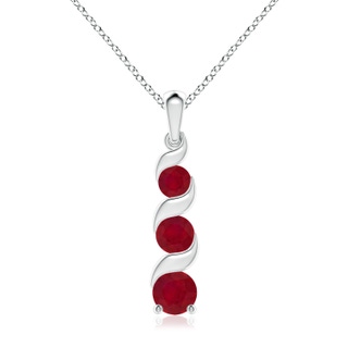 7mm AA Channel-Set Round Ruby Three Stone Journey Pendant in S999 Silver