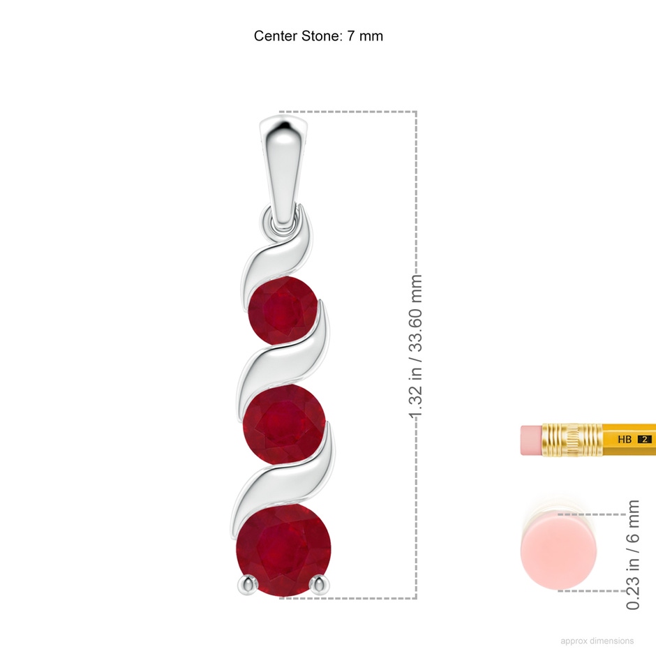 7mm AA Channel-Set Round Ruby Three Stone Journey Pendant in White Gold ruler