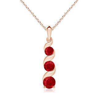 7mm AAA Channel-Set Round Ruby Three Stone Journey Pendant in 10K Rose Gold