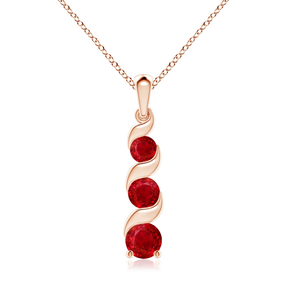 7mm AAA Channel-Set Round Ruby Three Stone Journey Pendant in Rose Gold 