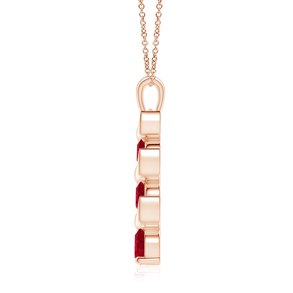 7mm AAA Channel-Set Round Ruby Three Stone Journey Pendant in Rose Gold side 199