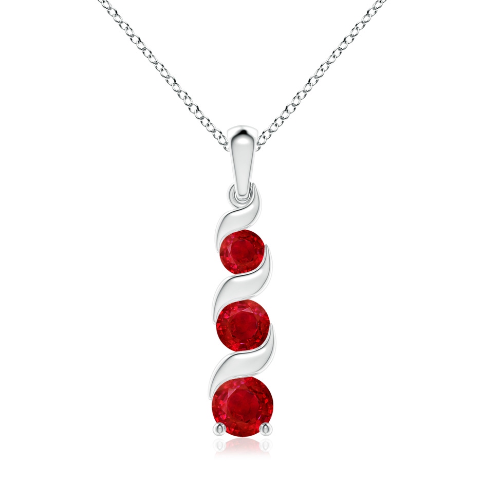 7mm AAA Channel-Set Round Ruby Three Stone Journey Pendant in S999 Silver 