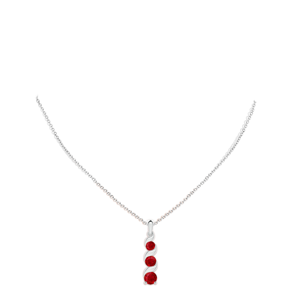 7mm AAA Channel-Set Round Ruby Three Stone Journey Pendant in S999 Silver pen