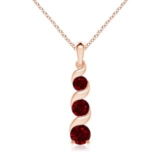 7mm AAAA Channel-Set Round Ruby Three Stone Journey Pendant in 18K Rose Gold