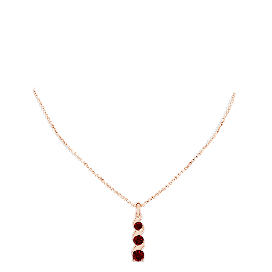 7mm AAAA Channel-Set Round Ruby Three Stone Journey Pendant in 18K Rose Gold pen