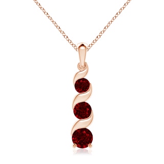 7mm AAAA Channel-Set Round Ruby Three Stone Journey Pendant in 9K Rose Gold