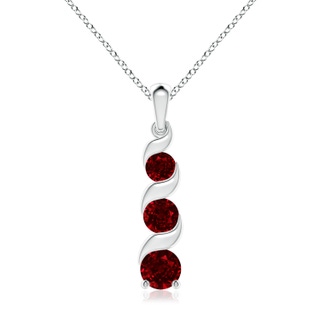 7mm AAAA Channel-Set Round Ruby Three Stone Journey Pendant in S999 Silver