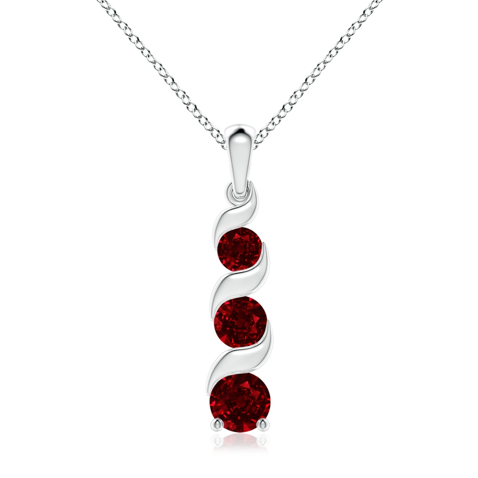 7mm AAAA Channel-Set Round Ruby Three Stone Journey Pendant in S999 Silver 
