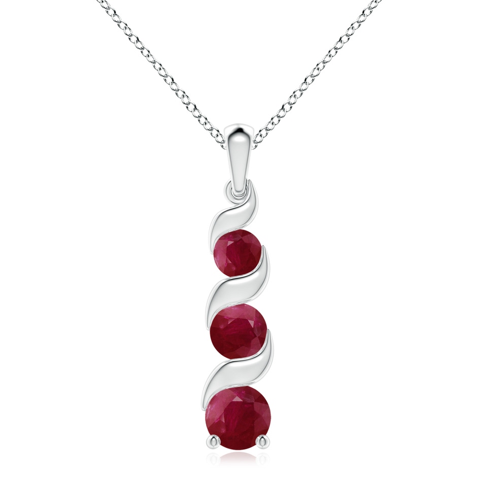 8mm A Channel-Set Round Ruby Three Stone Journey Pendant in White Gold 