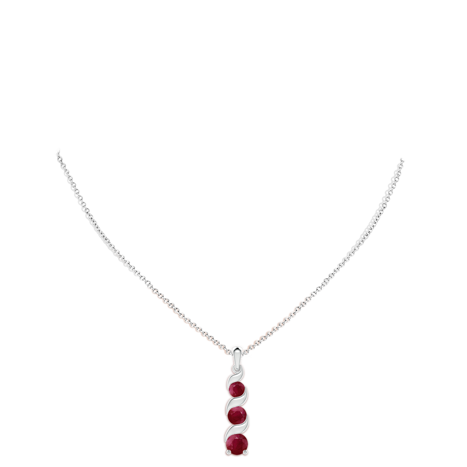 8mm A Channel-Set Round Ruby Three Stone Journey Pendant in White Gold pen