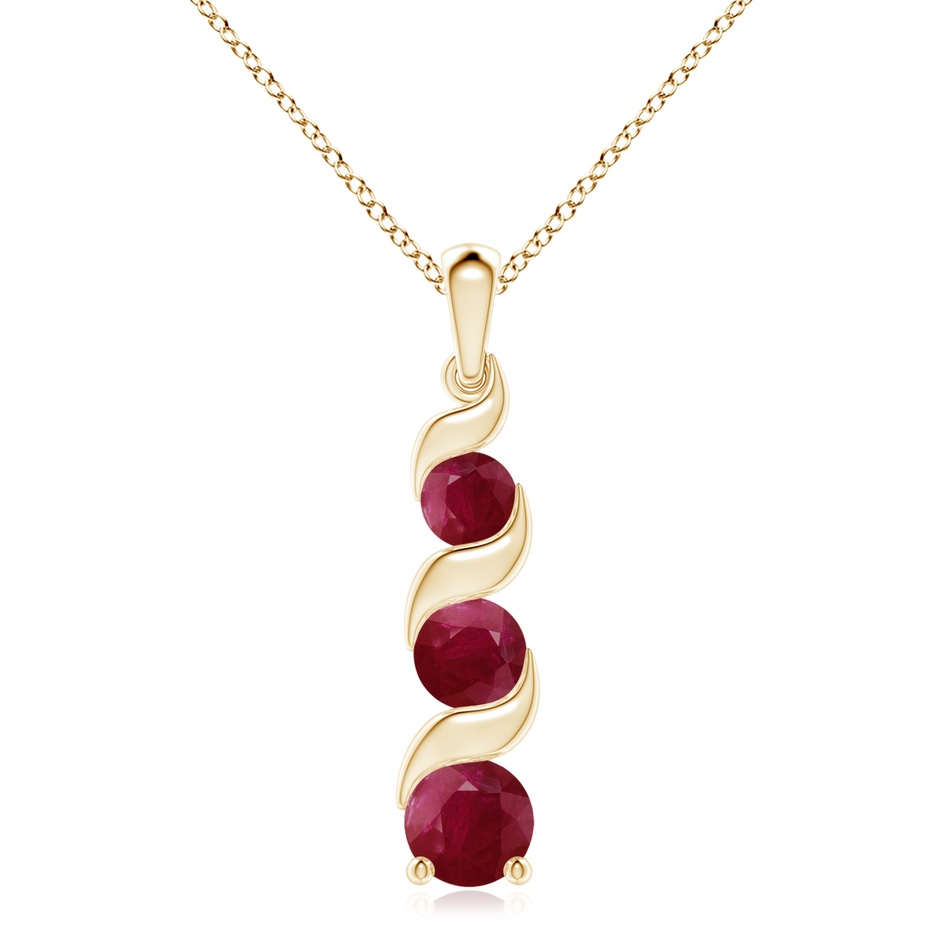 8mm A Channel-Set Round Ruby Three Stone Journey Pendant in Yellow Gold 