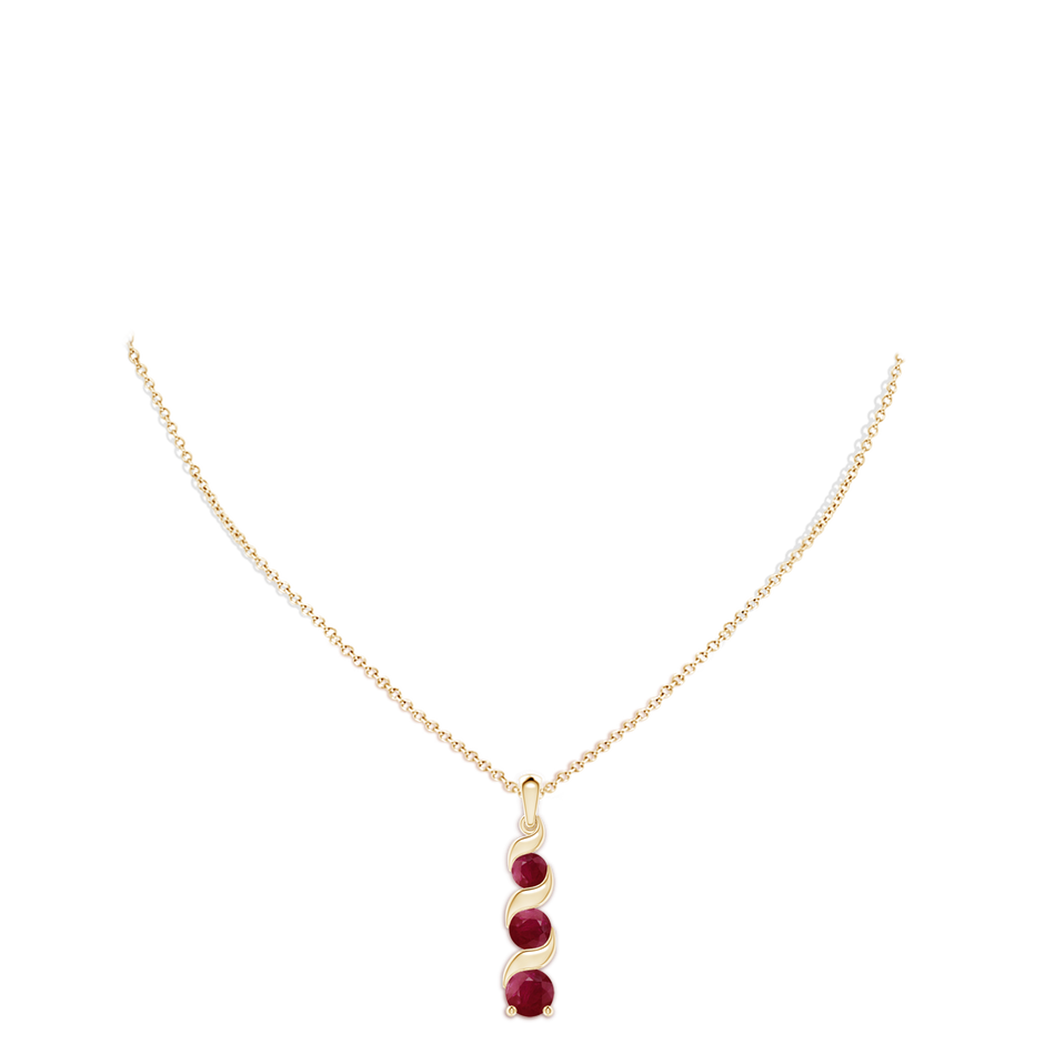 8mm A Channel-Set Round Ruby Three Stone Journey Pendant in Yellow Gold pen