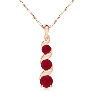 8mm AA Channel-Set Round Ruby Three Stone Journey Pendant in 18K Rose Gold