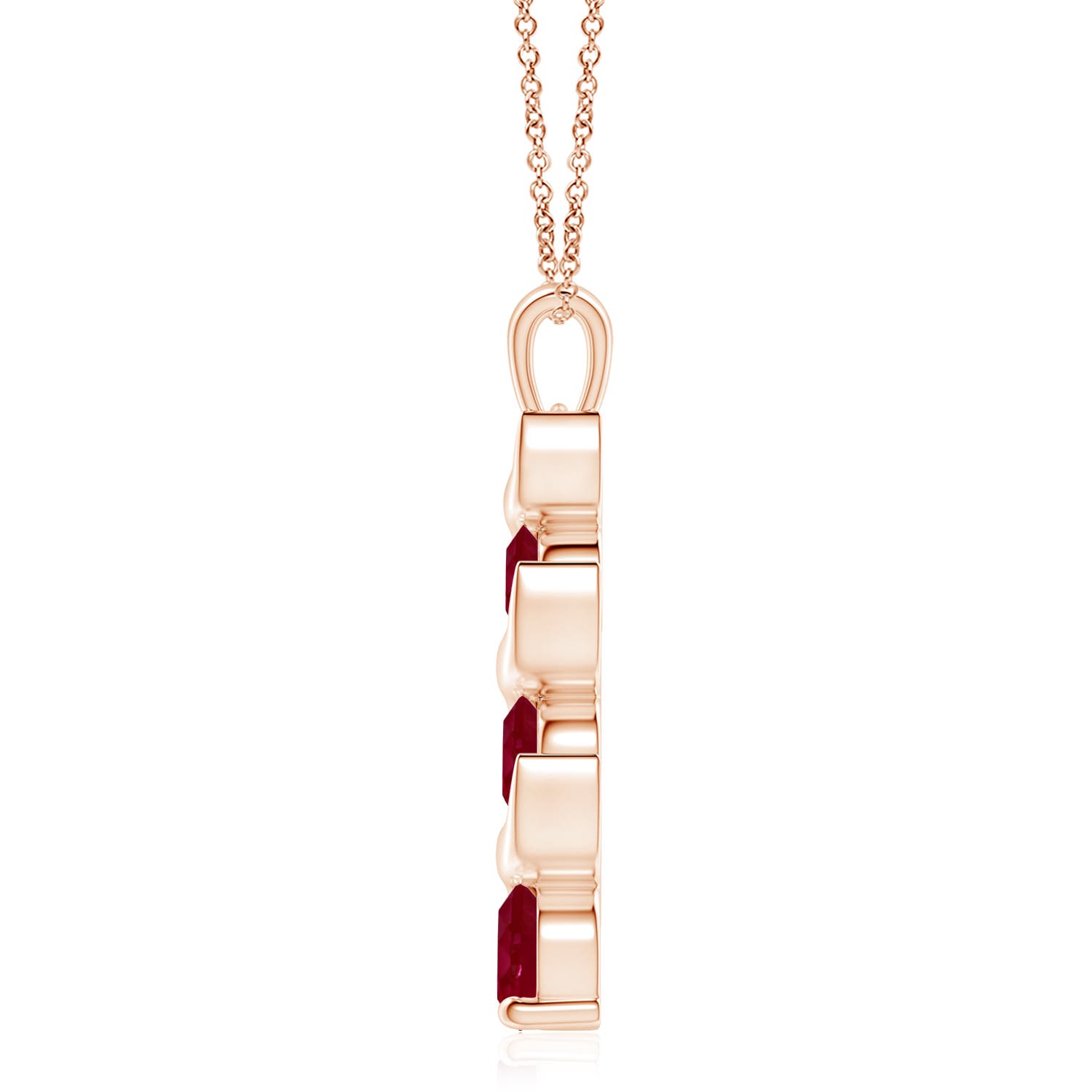 8mm AA Channel-Set Round Ruby Three Stone Journey Pendant in 18K Rose Gold