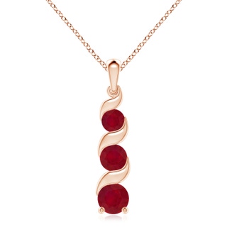 8mm AA Channel-Set Round Ruby Three Stone Journey Pendant in Rose Gold