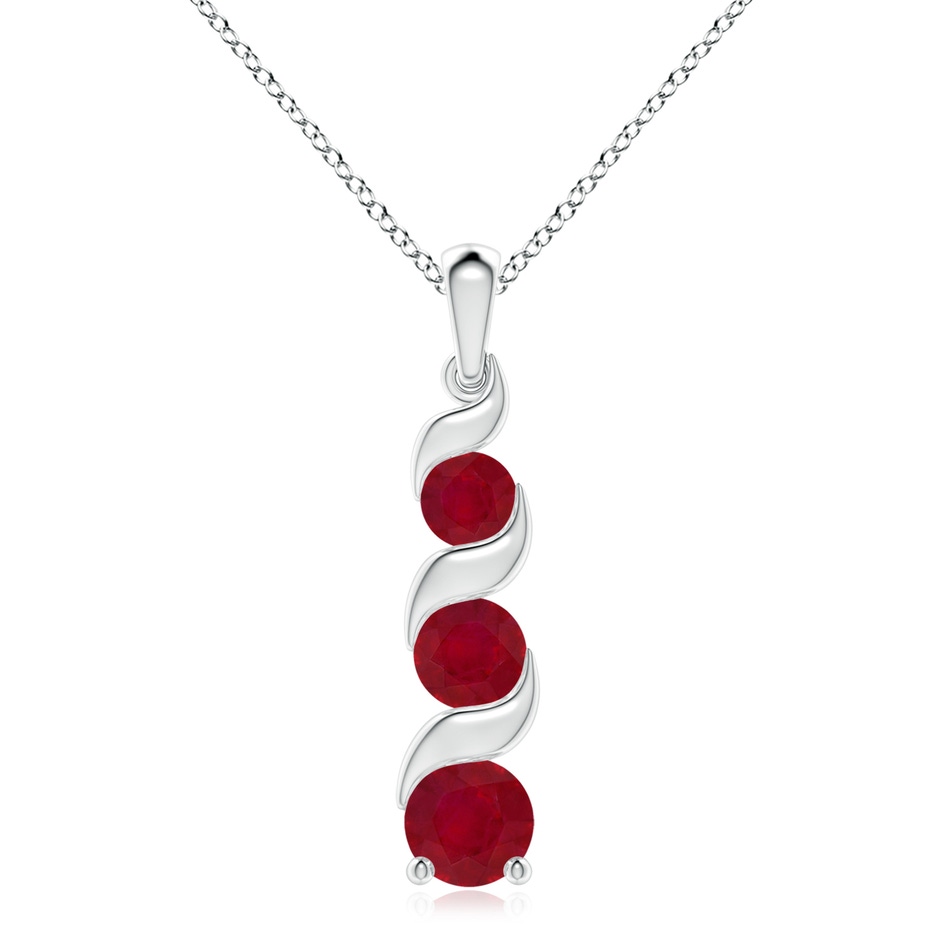 8mm AA Channel-Set Round Ruby Three Stone Journey Pendant in White Gold 