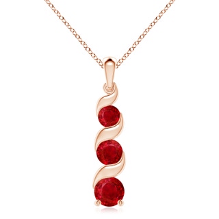 8mm AAA Channel-Set Round Ruby Three Stone Journey Pendant in Rose Gold