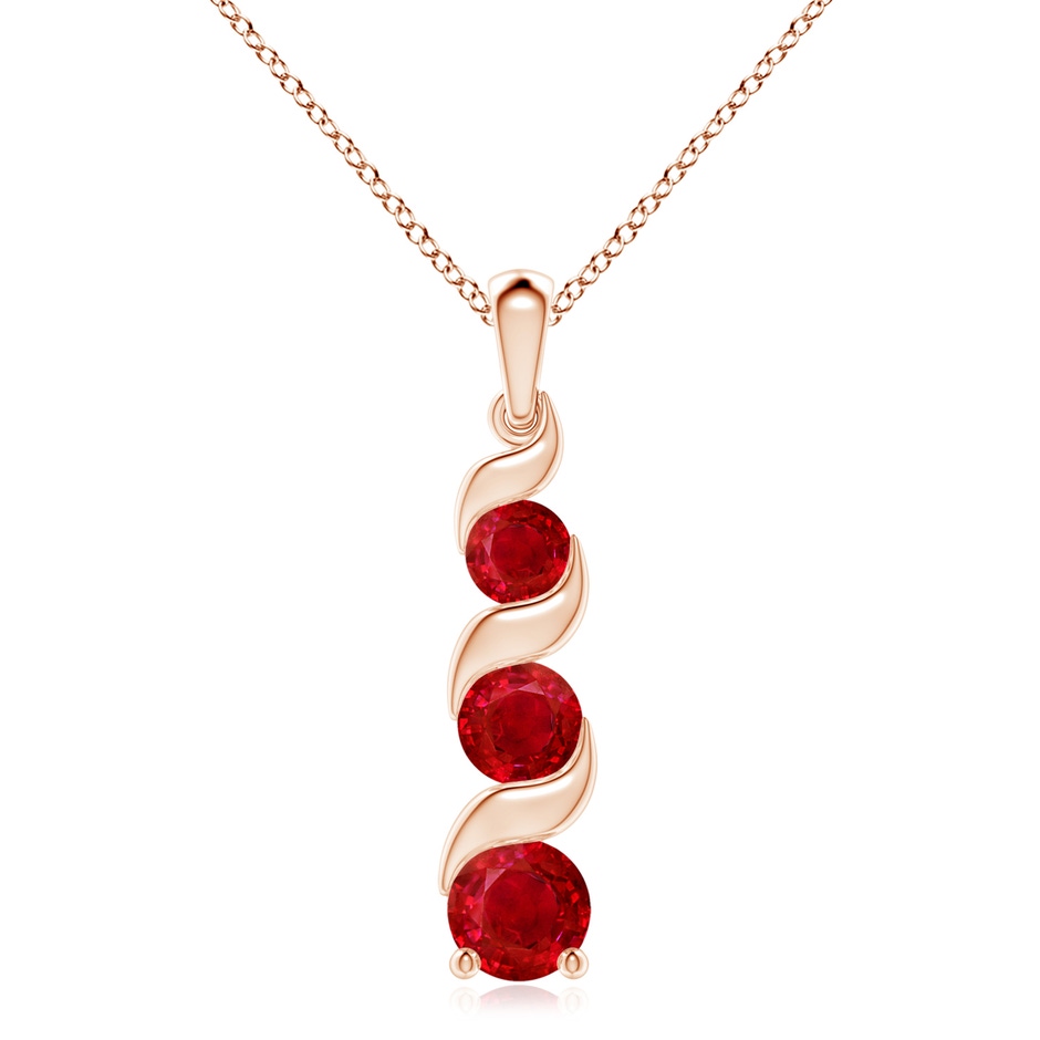 8mm AAA Channel-Set Round Ruby Three Stone Journey Pendant in Rose Gold 