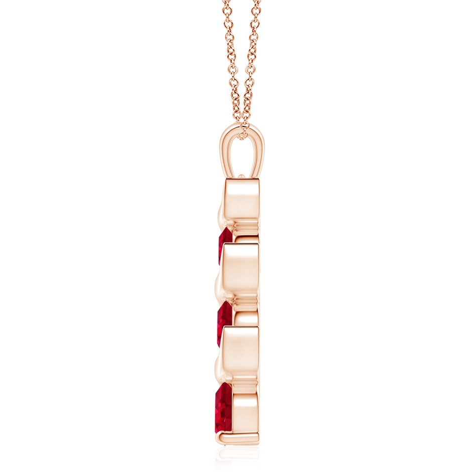 8mm AAA Channel-Set Round Ruby Three Stone Journey Pendant in Rose Gold side 199