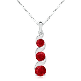 8mm AAA Channel-Set Round Ruby Three Stone Journey Pendant in S999 Silver