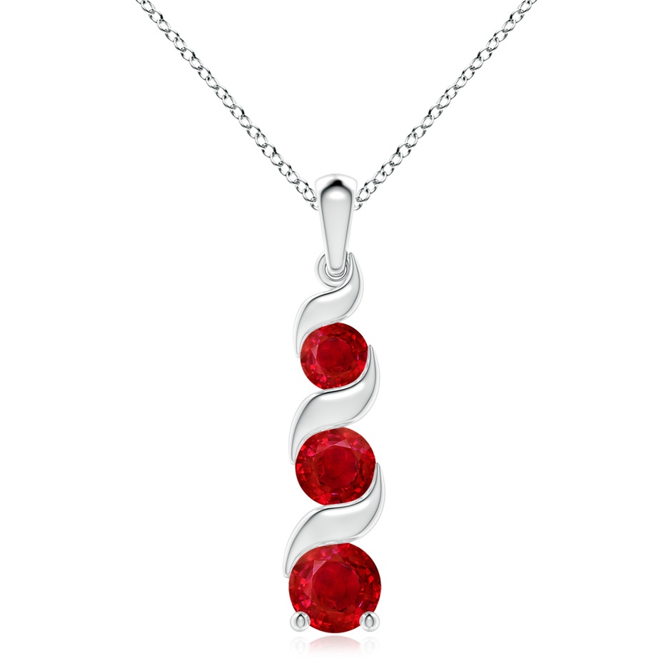 8mm AAA Channel-Set Round Ruby Three Stone Journey Pendant in S999 Silver 