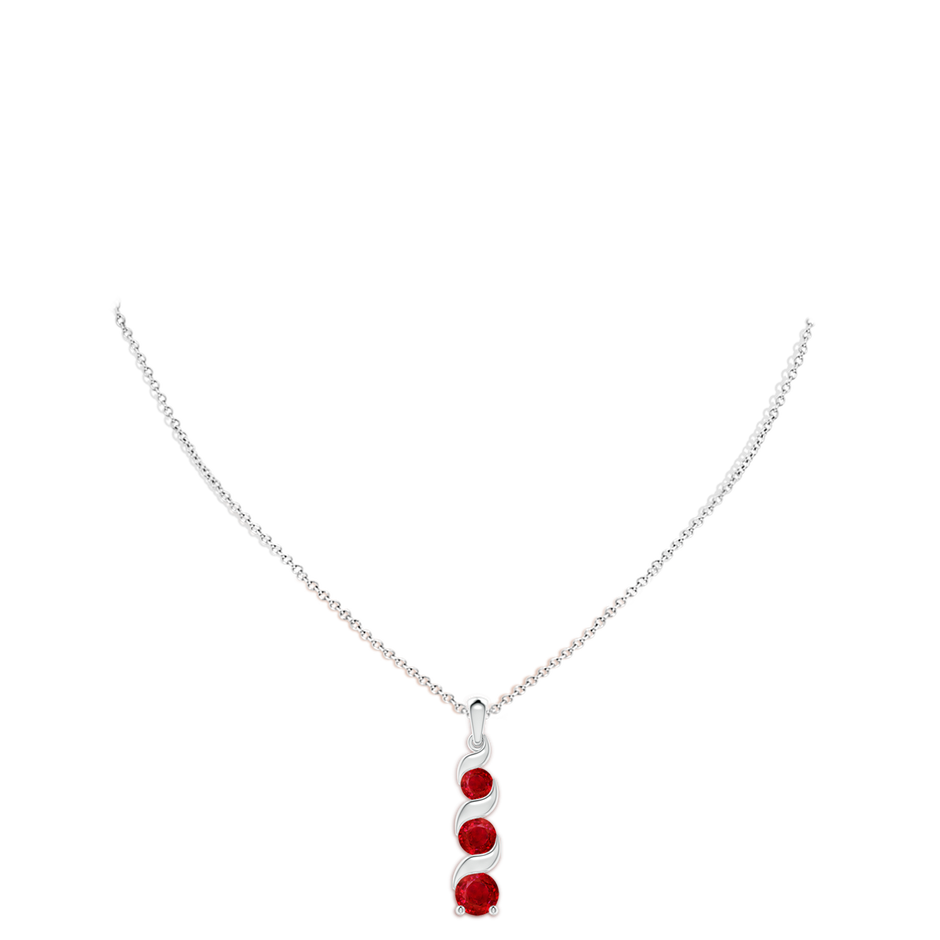 8mm AAA Channel-Set Round Ruby Three Stone Journey Pendant in S999 Silver pen