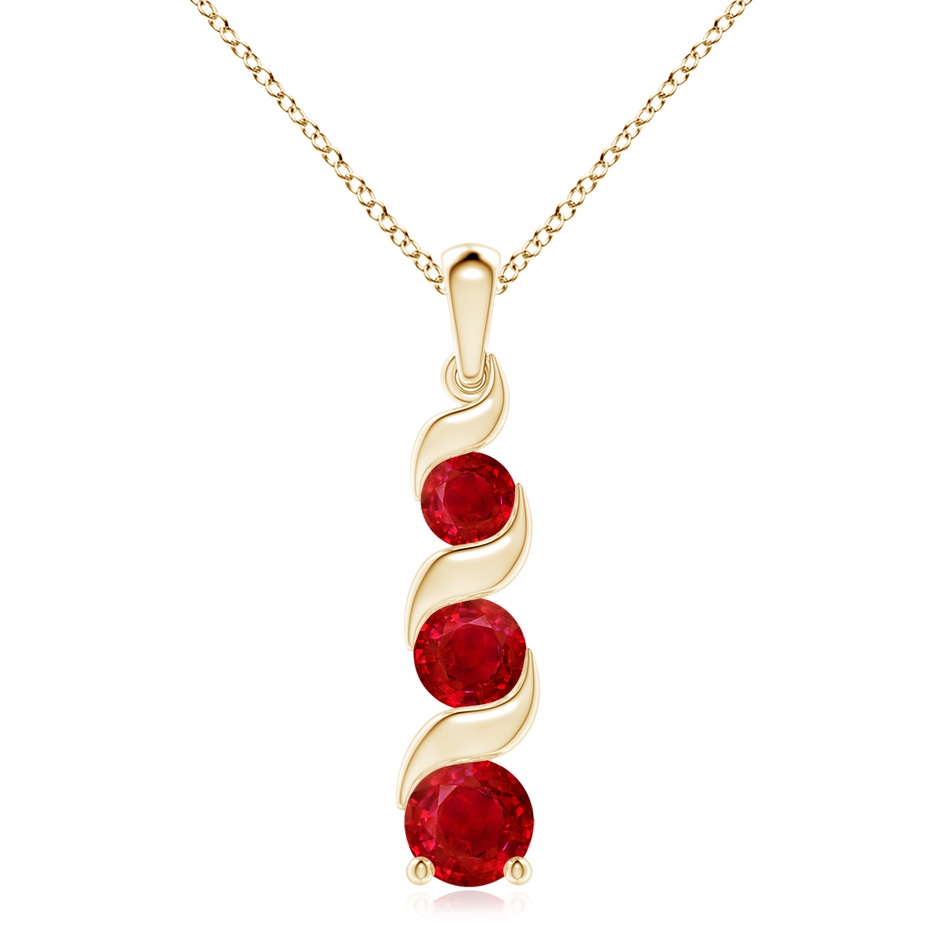 8mm AAA Channel-Set Round Ruby Three Stone Journey Pendant in Yellow Gold 
