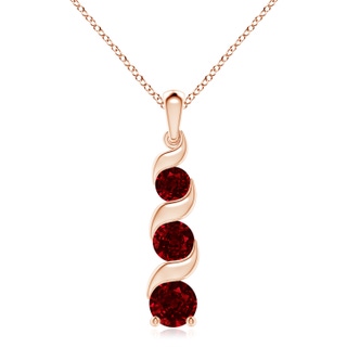 8mm AAAA Channel-Set Round Ruby Three Stone Journey Pendant in 10K Rose Gold