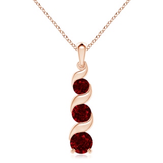 8mm AAAA Channel-Set Round Ruby Three Stone Journey Pendant in 18K Rose Gold