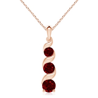 8mm AAAA Channel-Set Round Ruby Three Stone Journey Pendant in Rose Gold
