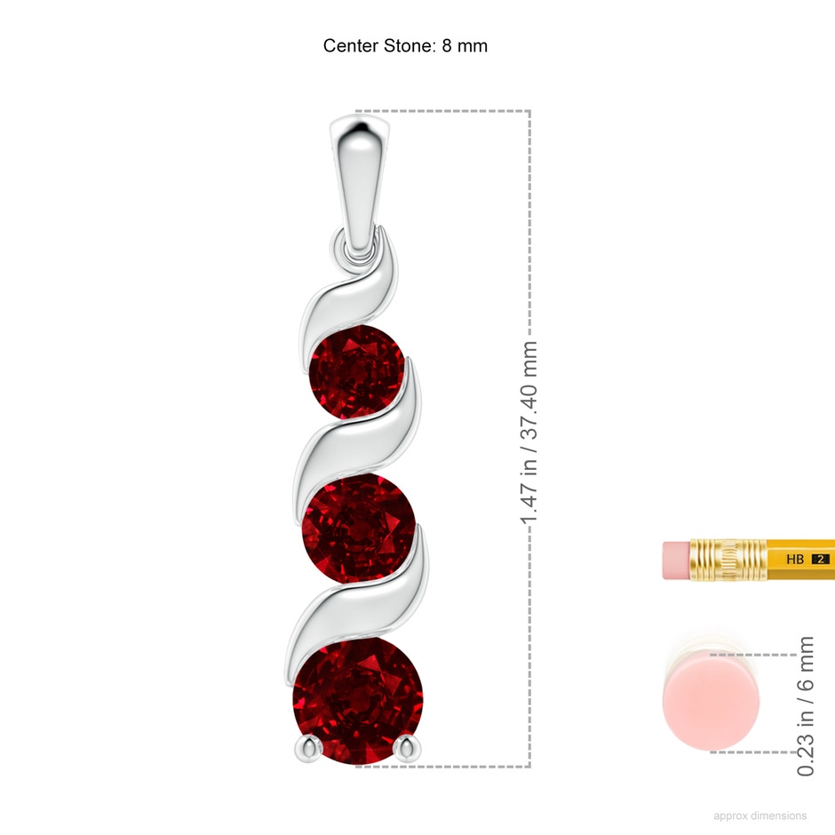 8mm AAAA Channel-Set Round Ruby Three Stone Journey Pendant in S999 Silver ruler