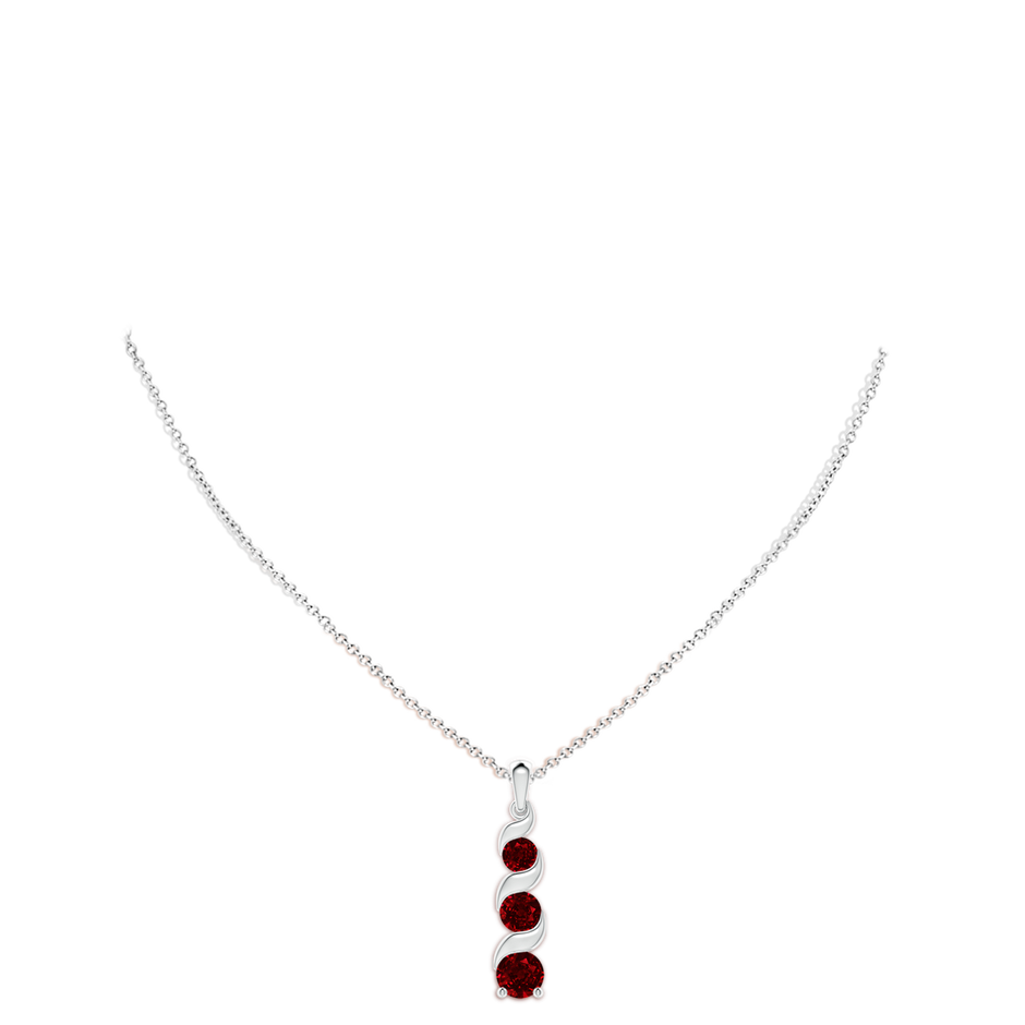 8mm AAAA Channel-Set Round Ruby Three Stone Journey Pendant in S999 Silver pen