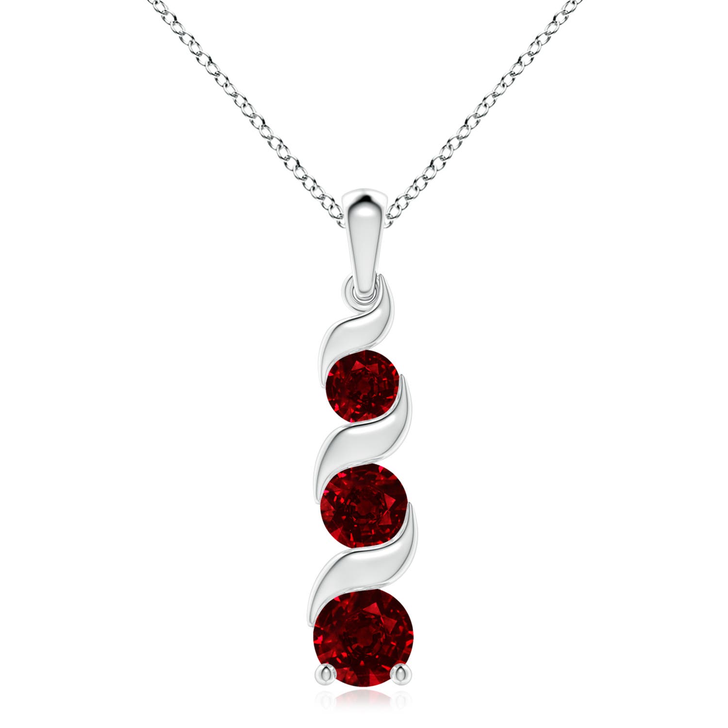 8mm AAAA Channel-Set Round Ruby Three Stone Journey Pendant in White Gold