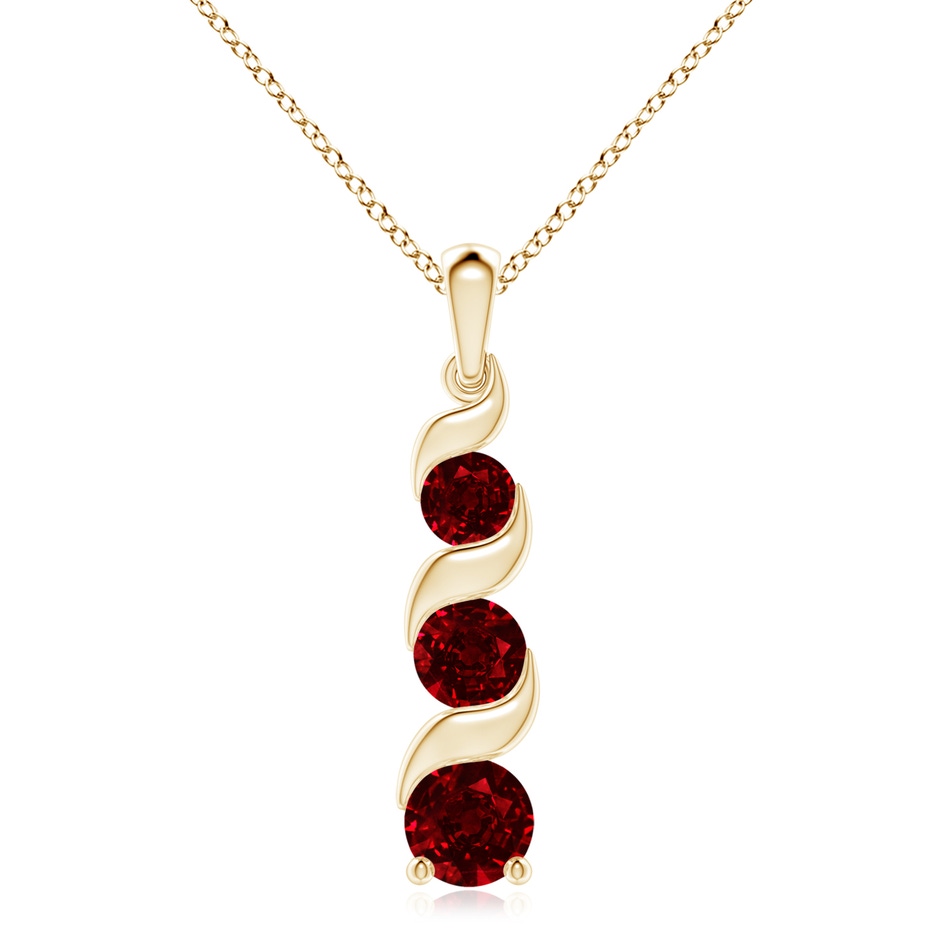 8mm AAAA Channel-Set Round Ruby Three Stone Journey Pendant in Yellow Gold 