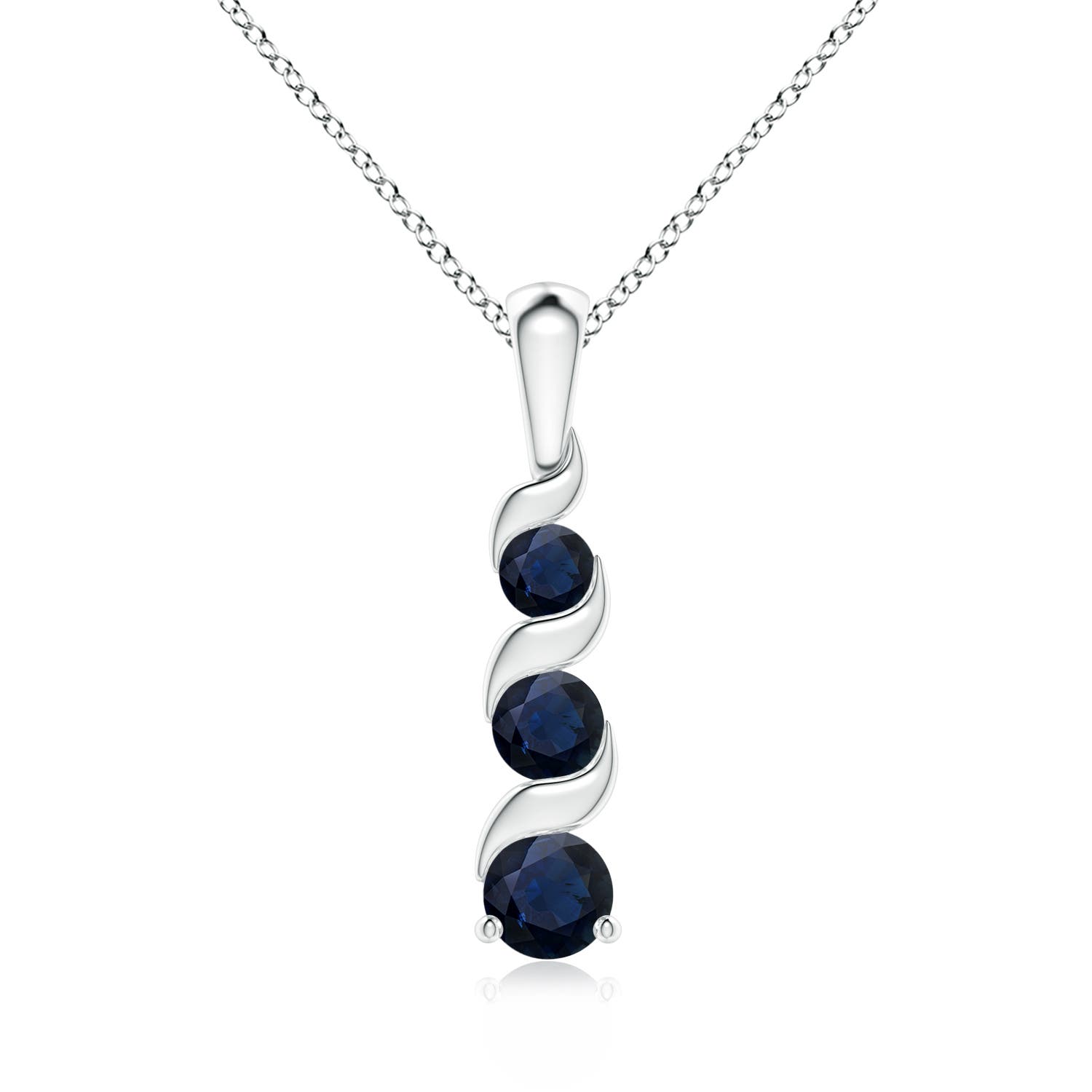 0.69 Ct Natural Blue Sapphire Round Shape Pendant With Diamond in Silver (A)