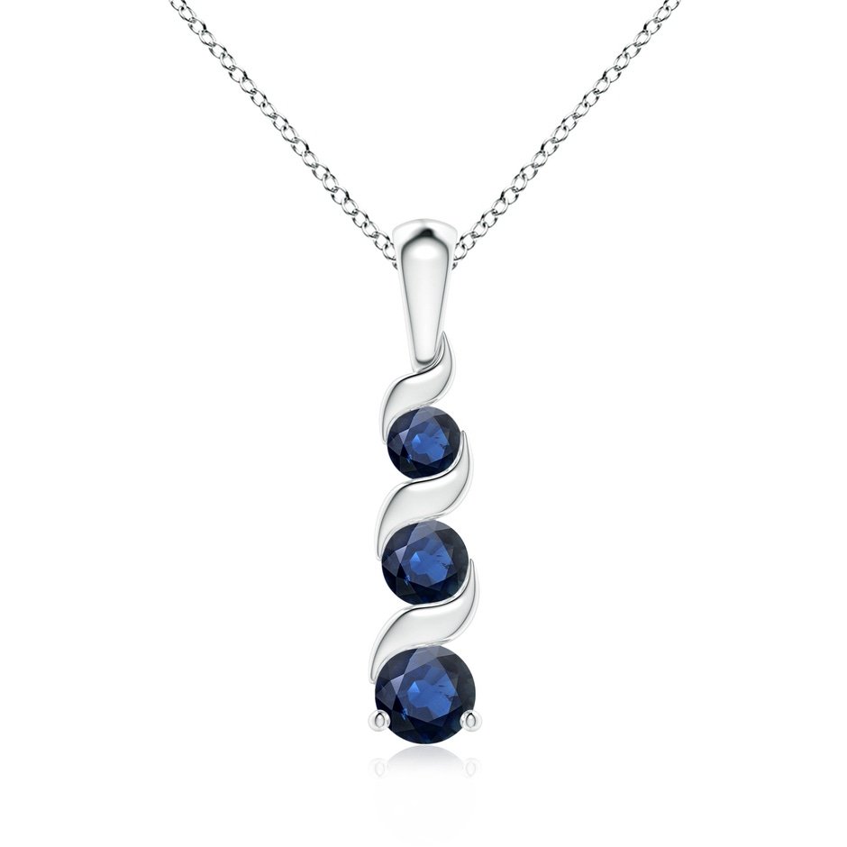 4mm AA Channel-Set Round Sapphire Three Stone Journey Pendant in S999 Silver 
