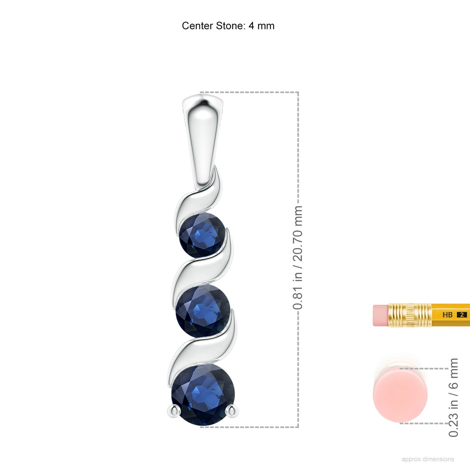 4mm AA Channel-Set Round Sapphire Three Stone Journey Pendant in S999 Silver ruler