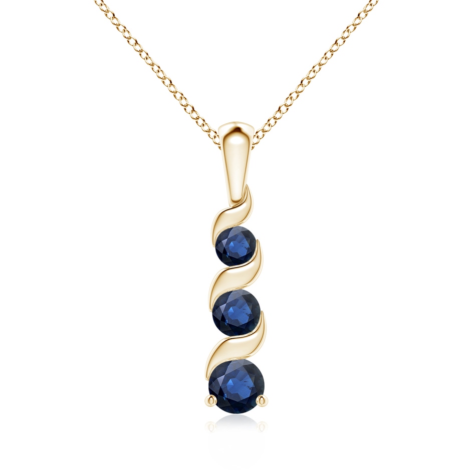 4mm AA Channel-Set Round Sapphire Three Stone Journey Pendant in Yellow Gold 