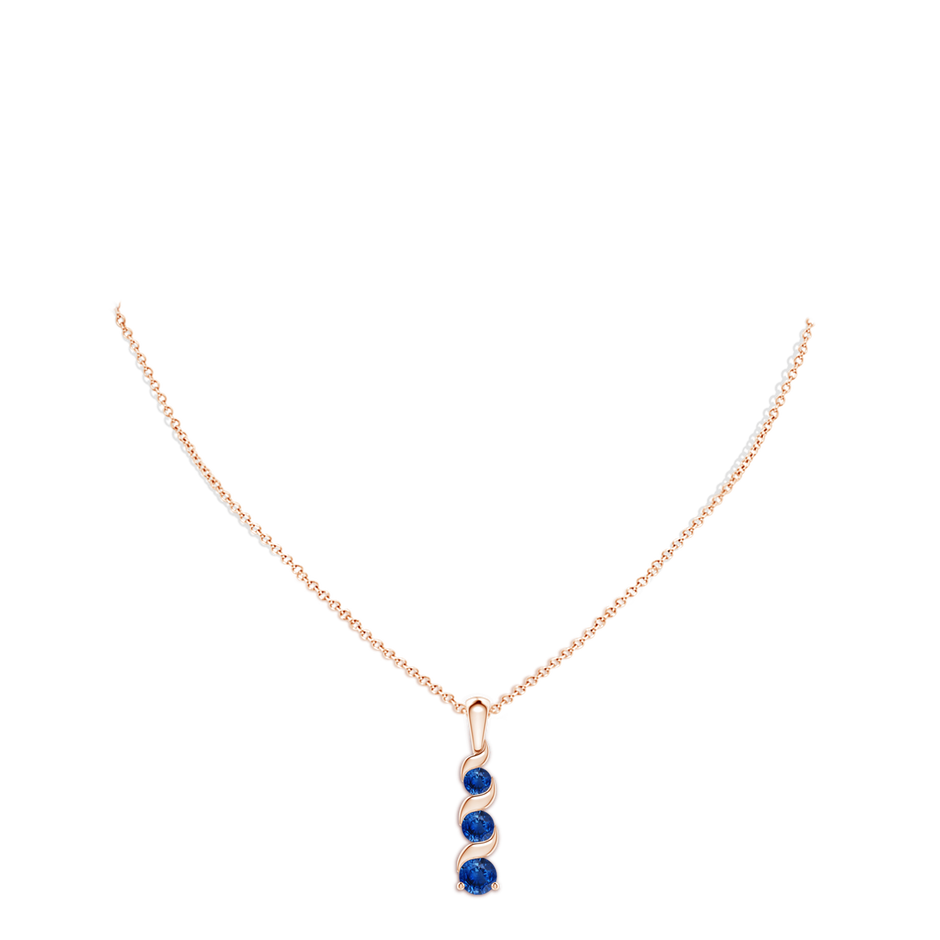 4mm AAA Channel-Set Round Sapphire Three Stone Journey Pendant in 18K Rose Gold pen