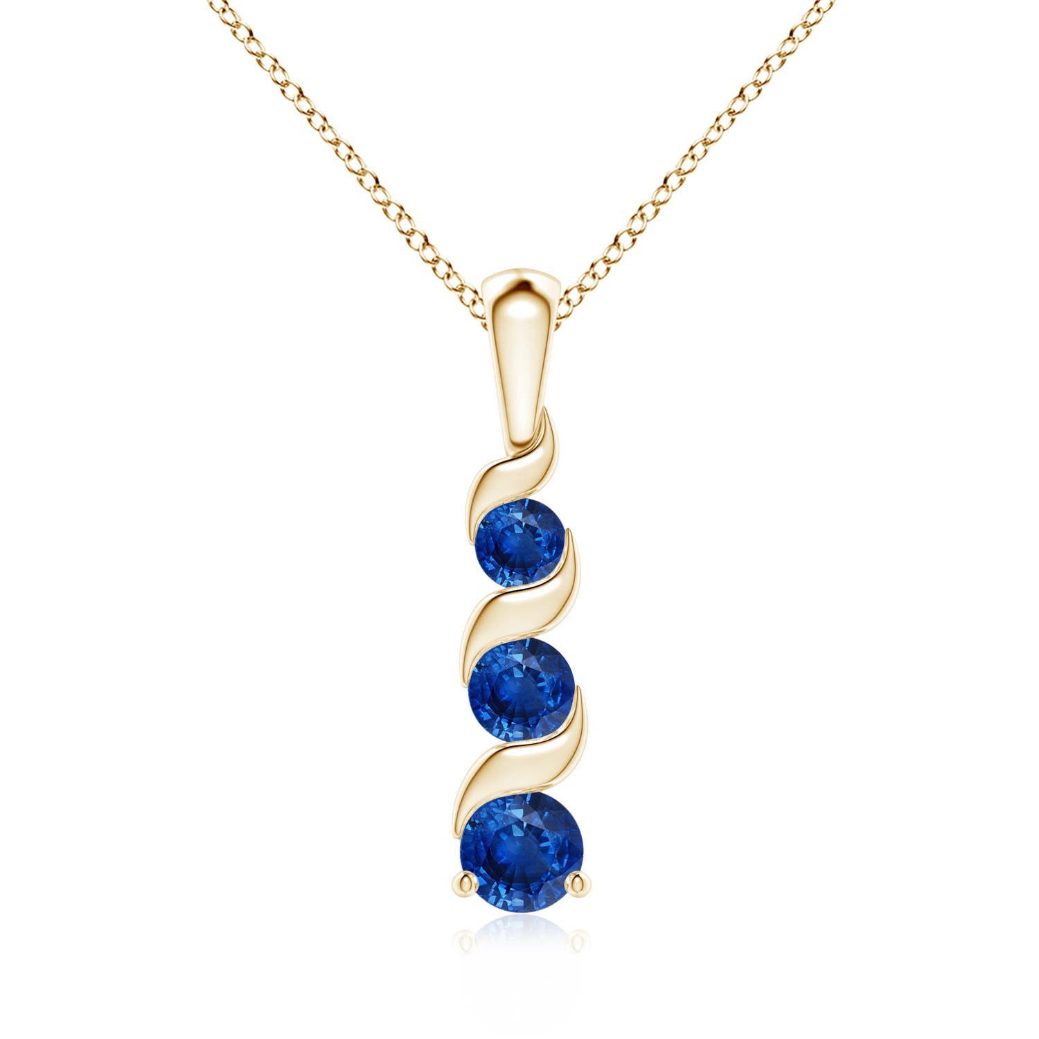 4mm AAA Channel-Set Round Sapphire Three Stone Journey Pendant in 18CT Yellow Gold