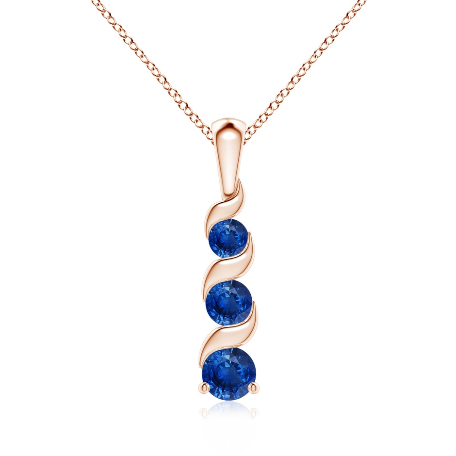 4mm AAA Channel-Set Round Sapphire Three Stone Journey Pendant in Rose Gold 