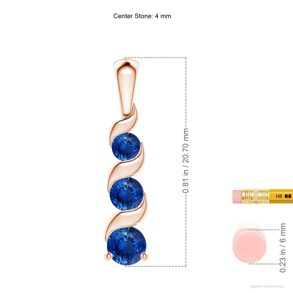 4mm AAA Channel-Set Round Sapphire Three Stone Journey Pendant in Rose Gold ruler