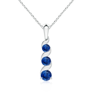 4mm AAA Channel-Set Round Sapphire Three Stone Journey Pendant in S999 Silver