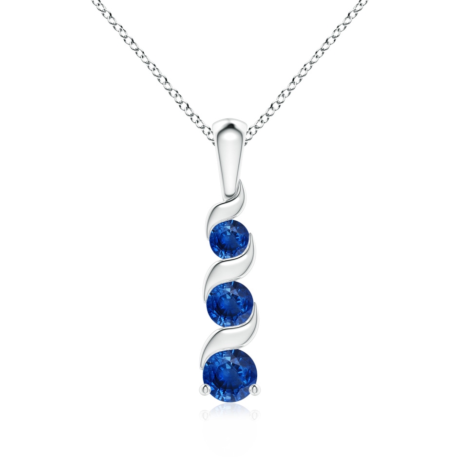 4mm AAA Channel-Set Round Sapphire Three Stone Journey Pendant in S999 Silver 
