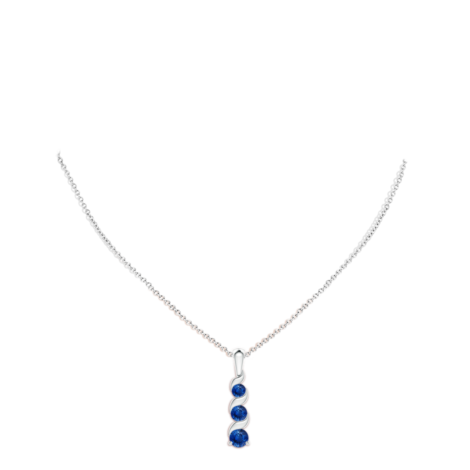 4mm AAA Channel-Set Round Sapphire Three Stone Journey Pendant in S999 Silver pen
