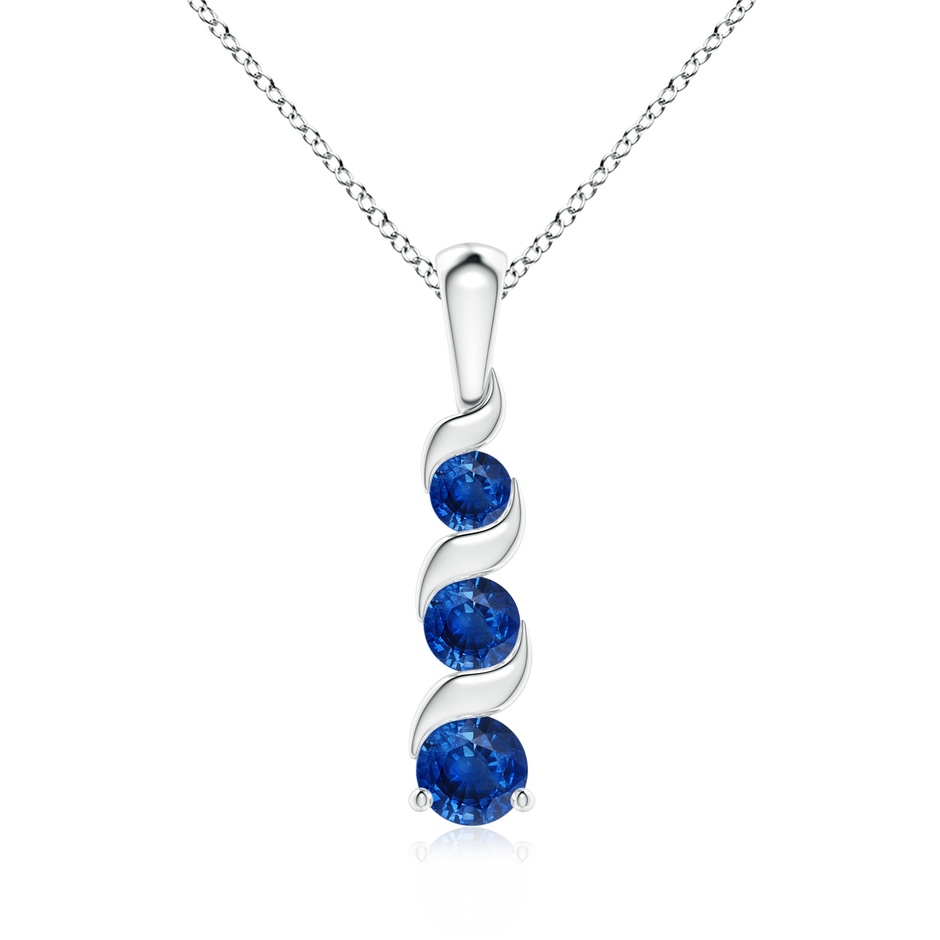 4mm AAA Channel-Set Round Sapphire Three Stone Journey Pendant in White Gold 