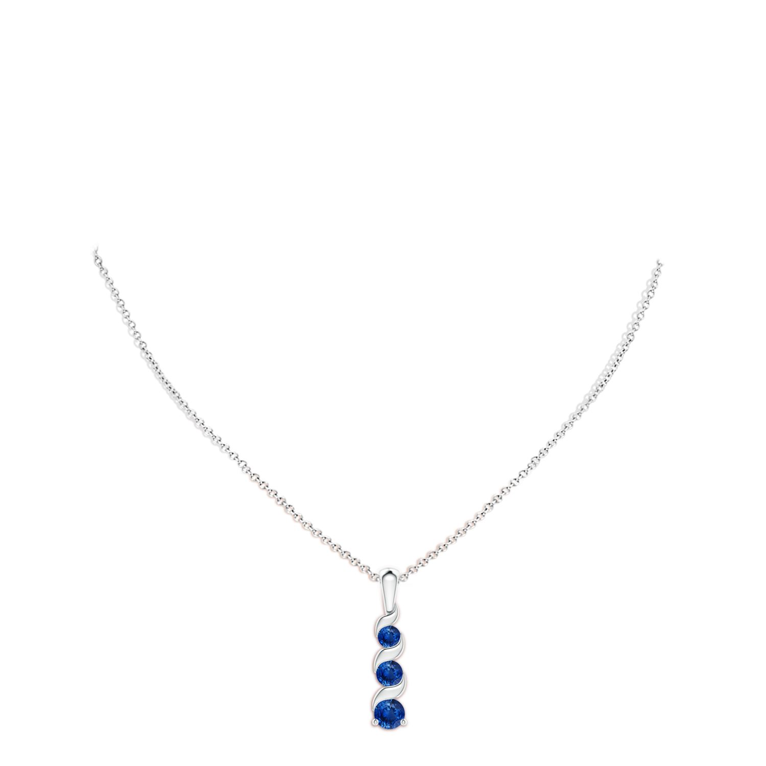 4mm AAA Channel-Set Round Sapphire Three Stone Journey Pendant in White Gold - body_neck