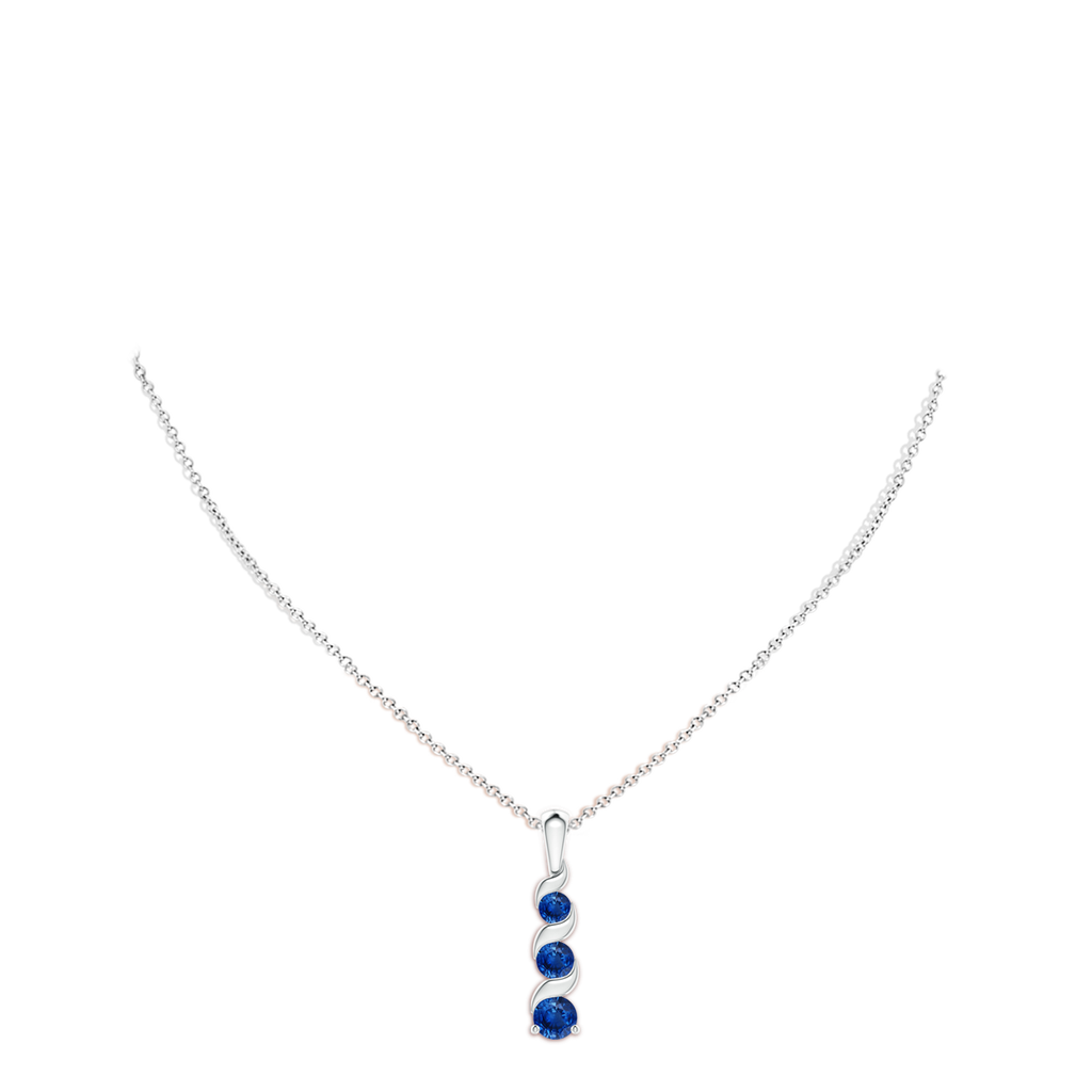 4mm AAA Channel-Set Round Sapphire Three Stone Journey Pendant in White Gold pen