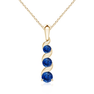 4mm AAA Channel-Set Round Sapphire Three Stone Journey Pendant in Yellow Gold