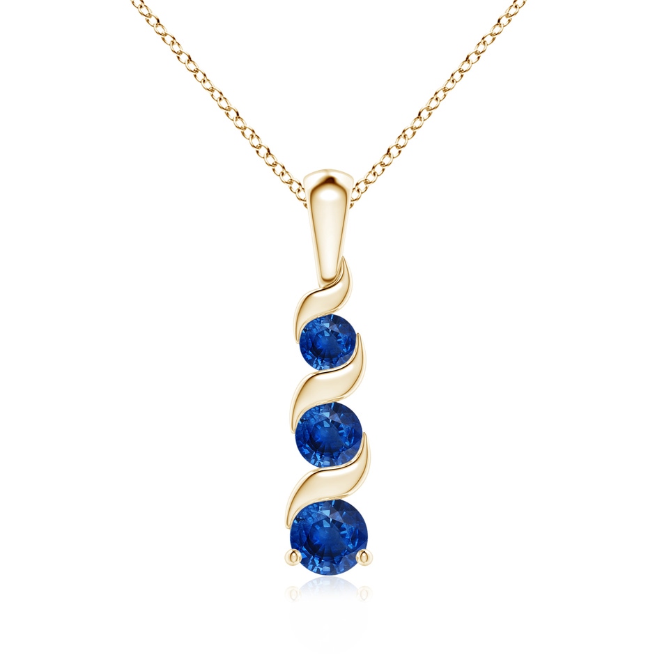 4mm AAA Channel-Set Round Sapphire Three Stone Journey Pendant in Yellow Gold 